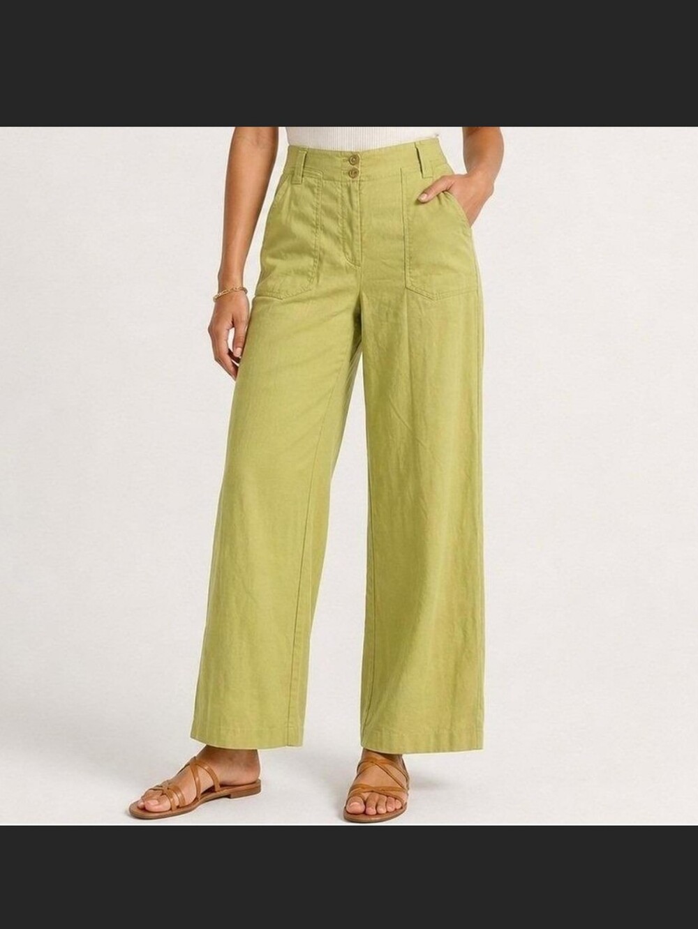 Maeve Anthropologie Chartreuse Linen Blend Straight wide Leg Pants Size 4